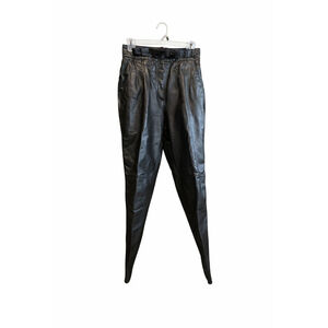 Toffs Vintage Genuine Leather Pants Womens 6 High Waist Pleated Black Tapered